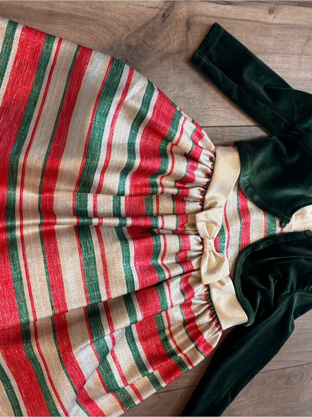 Rare Editions Green, Red & Gold Striped Holiday Dress
